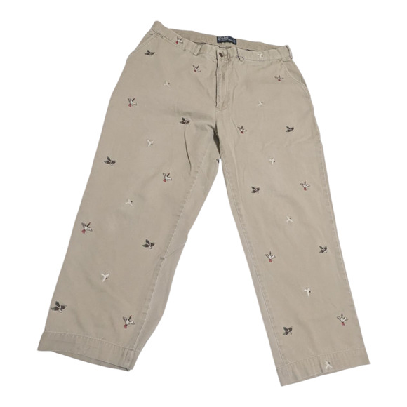 Polo Ralph‎ Lauren Khaki Pants 36x30 Embroidered Mallard Duck All Over Vtg Prep - Picture 1 of 8